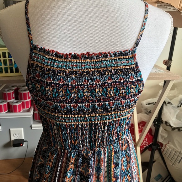 Monteau Los Angelos Long Multicolored Smocked BOHO Sundress small - Picture 4 of 5